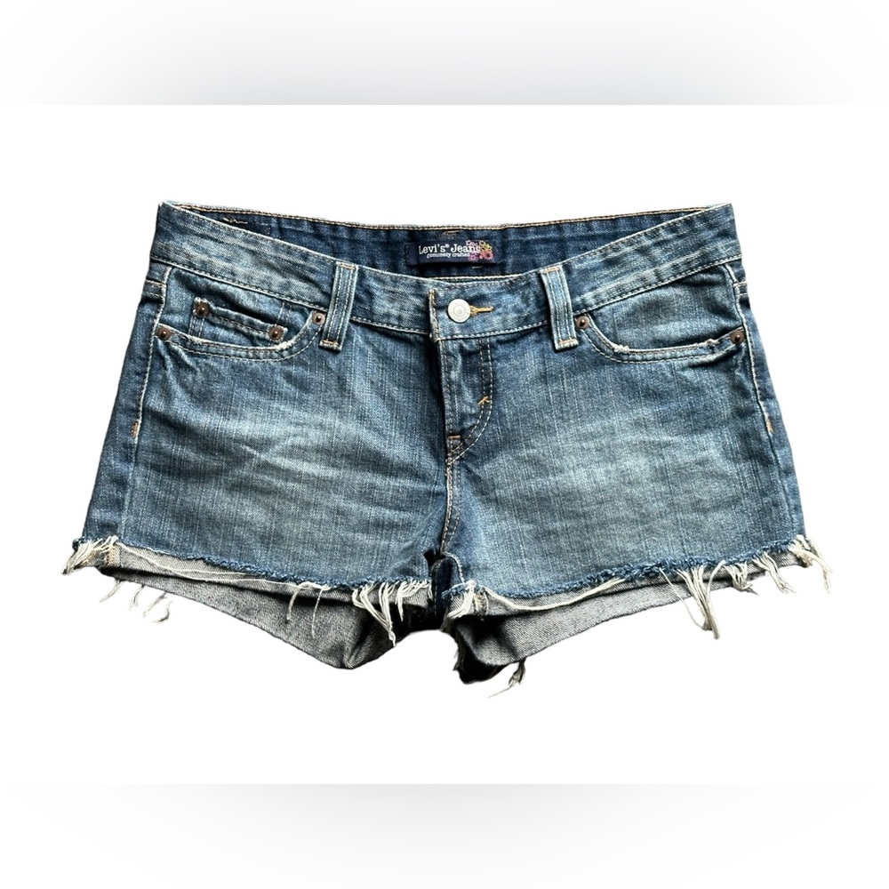 Levi's Junior Size 7 Light Blue Distressed Denim Shorts w/ Frayed Bottoms Y2K